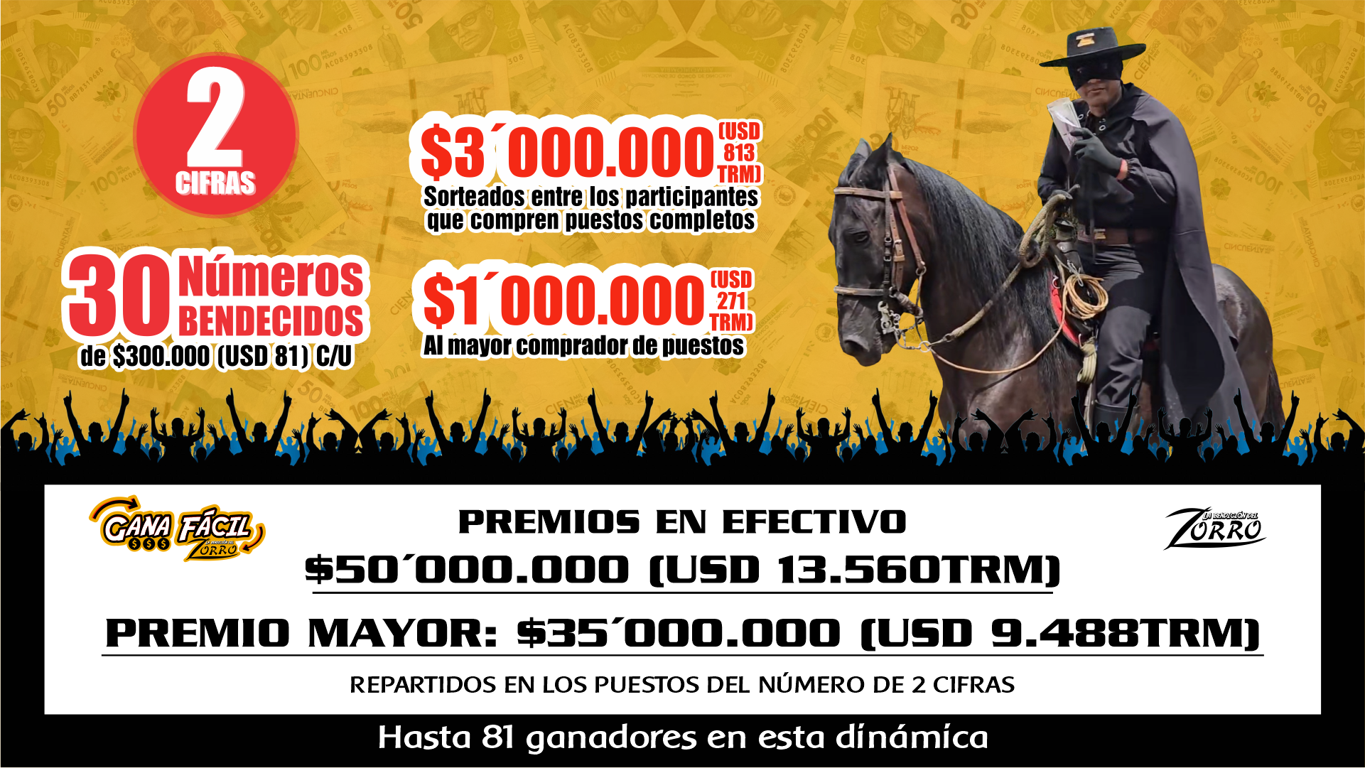 $35´000.000 (USD 9.488) Premio mayor
